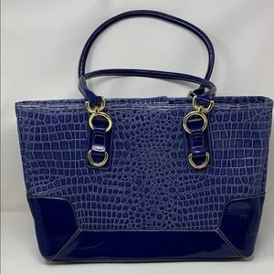Elegant Blue Crocodile-Embossed Handbag
